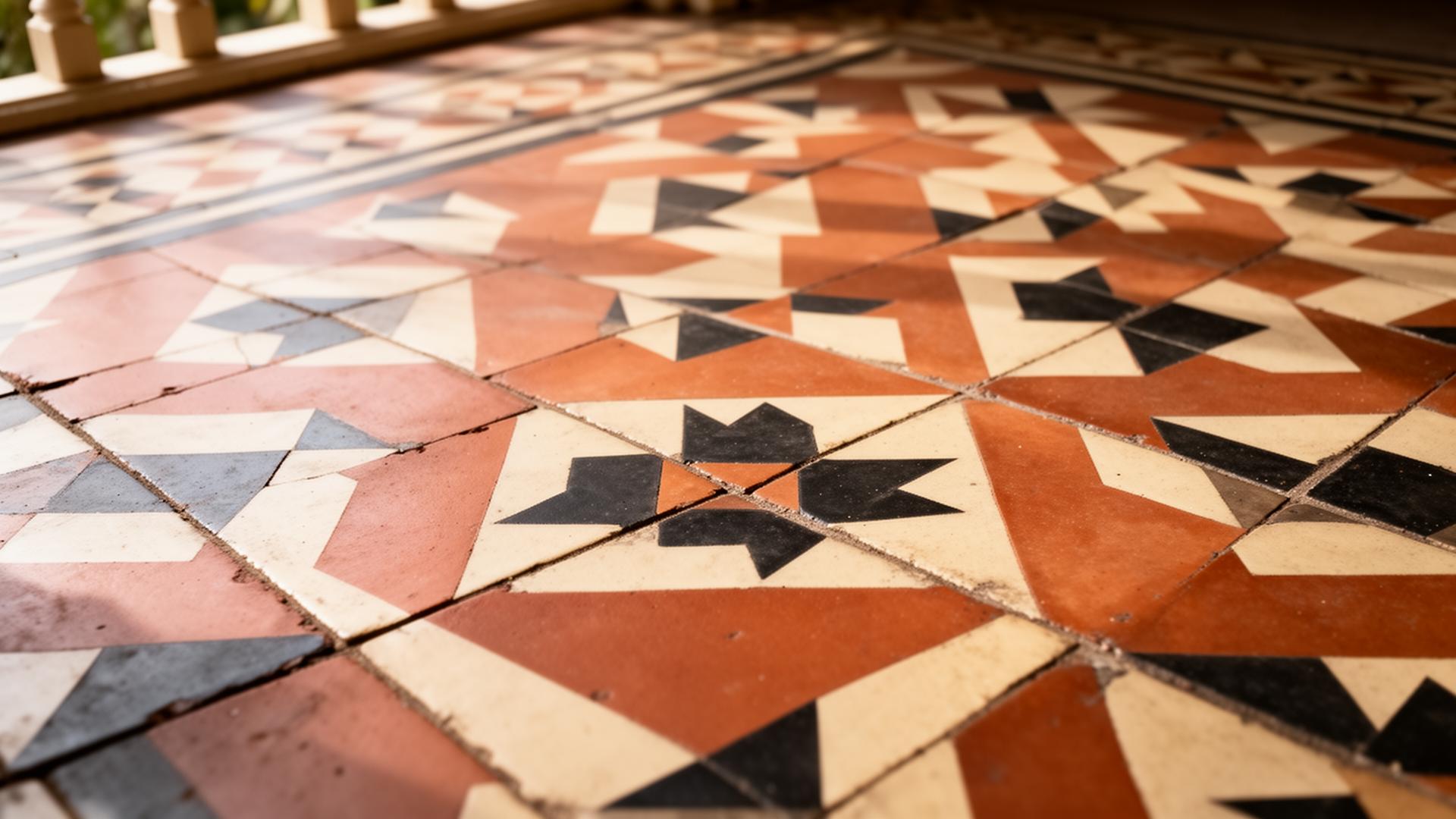 Heritage tiler carefully laying encaustic tiles