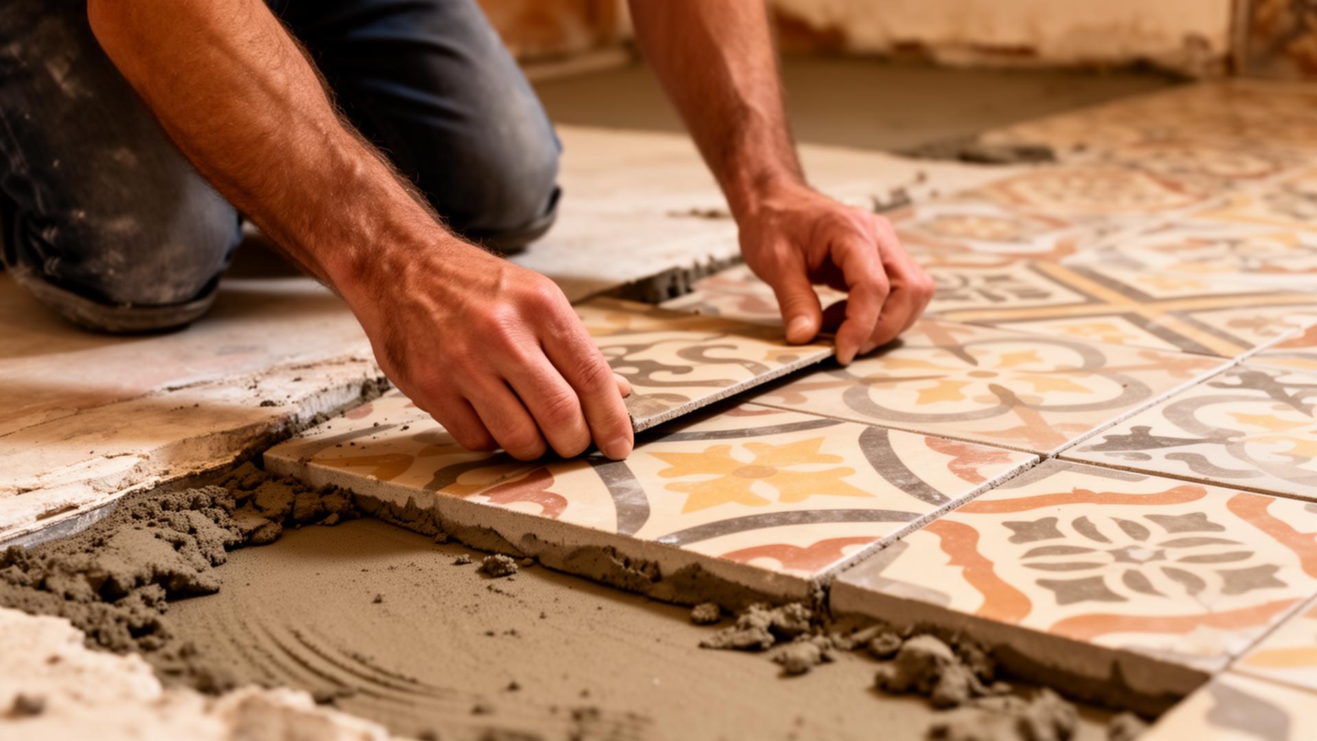 Craftsman laying heritage encaustic tiles
